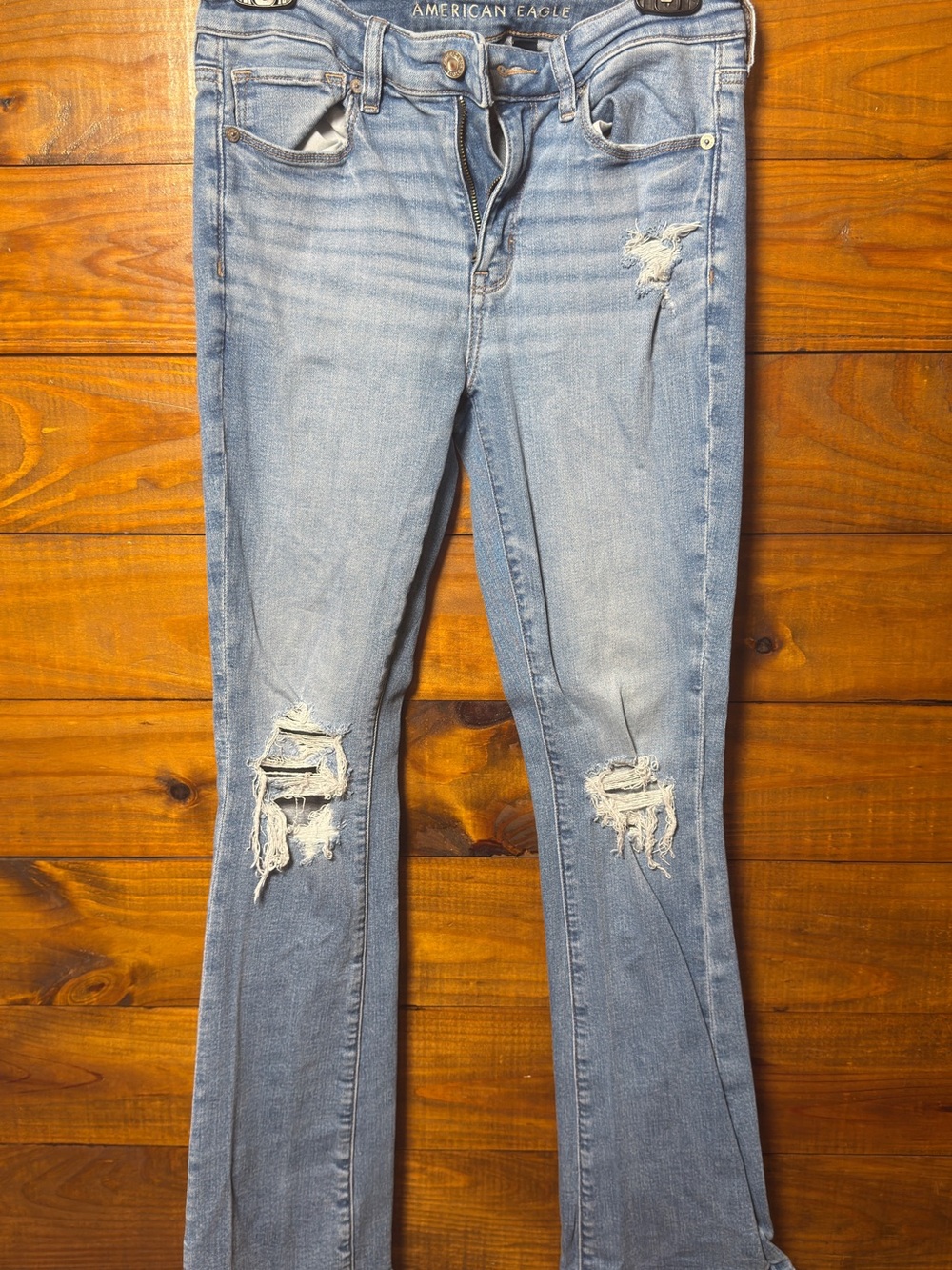 American Eagle Outfitters Light Blue Distressed Flare Jeans